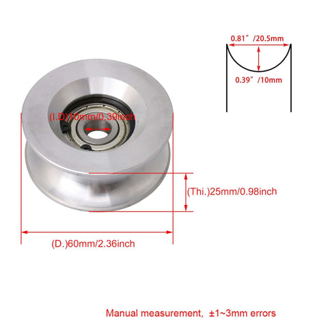 60mm Diameter 25mm High Passive Round Guide Pulley Wheel Made Of Aluminum And Bearing Steel With 10mm Groove Radius