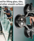 Two Cup Pro Grade Aluminum Suction Cup Glass Lifter With High Vacuum Grip in use for lifting glass panel