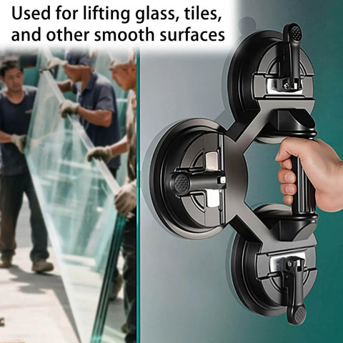 Two Cup Pro Grade Aluminum Suction Cup Glass Lifter With High Vacuum Grip in use for lifting glass panel