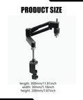Aluminum Alloy Tapping Arm Cantilever Bracket With Universal Flexible Arm for Drilling and Threading, shown with size dimensions