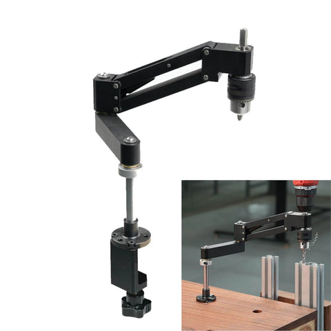 Dual Use Tapping Cantilever Bracket Aluminum Alloy Mount For CNC Machines 130mm Stroke 0 To 44mm Clamp Range, installed on workbench