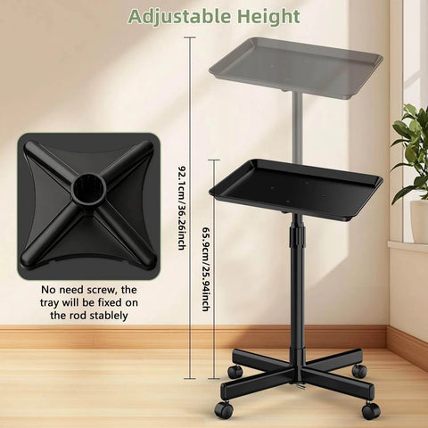 Premium Aluminum Tattoo Tray On Wheels For Salons And Clinics, 36 Inch Rolling Service Cart, Adjustable Height, Pro Grade Built Tough