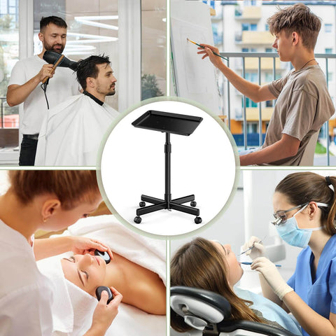 Premium Aluminum Tattoo Tray On Wheels For Salons And Clinics, 36 Inch Rolling Service Cart in a variety of professional settings.