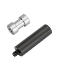 Aluminum 1/4-20 to 3/8-16 Thread Hole Adapter with 15mm Rod for Camera Rig, showing all components side by side.