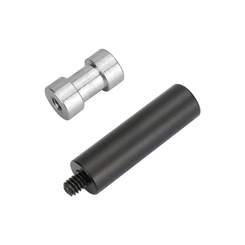 Aluminum 1/4-20 to 3/8-16 Thread Hole Adapter with 15mm Rod for Camera Rig, showing all components side by side.