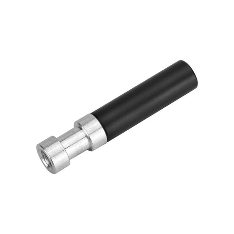 Aluminum 1/4-20 to 3/8-16 Thread Hole Adapter with 15mm Rod for Camera Rig, side view showing black rod and metal adapter.