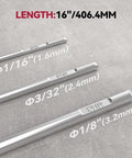 ER4043 Aluminum TIG Welding Rod Filler Wire in 3/32 inch diameter showing different sizes with 16 inch length.