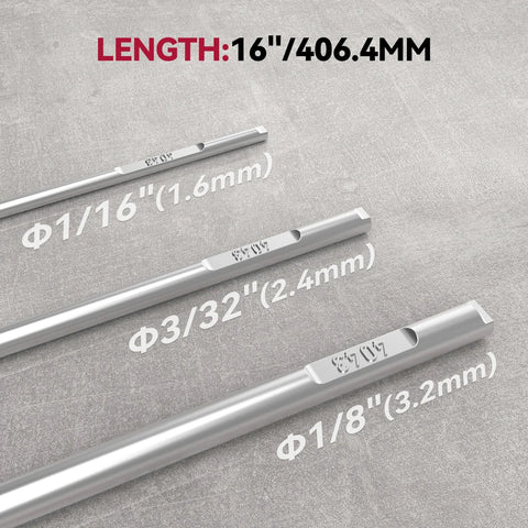 ER4043 Aluminum TIG Welding Rod Filler Wire in 3/32 inch diameter showing different sizes with 16 inch length.