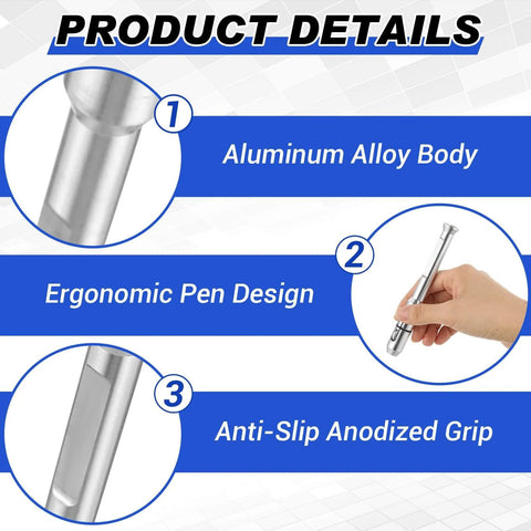 Product details showing TIG Wire Feeder Pen For 1 32nd To 1 8th Inch Wires, smooth aluminum body, ergonomic design, anti-slip grip
