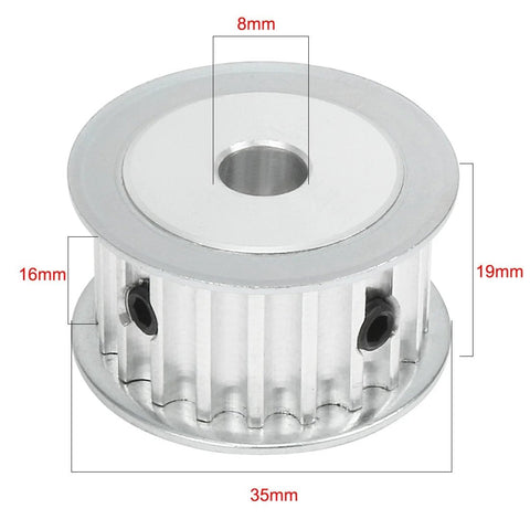 High Precision Aluminum Timing Belt Pulley With 20 Teeth 8mm Bore And 5mm Pitch for 15mm Belts, dimensions labeled with 35mm diameter