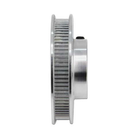 Side view of aluminum pulley from Two Piece 2GT Synchronous Timing Pulley Set 20 To 80 Teeth 8mm Bore for machining applications.