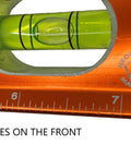 Close-up of Savage Lightning Aluminum Torpedo Magnetic Illuminated Level Nine Inch with vial and measurement markings visible.