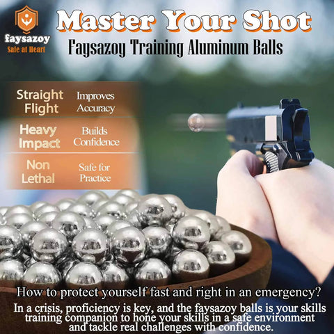 Close-up of 100Pcs .43 Caliber Hard Aluminum Balls, 1.83g Reusable Balls for Self Defense & Target Practice (100, Silver) with handgun
