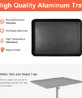 Top view of black aluminum tray features sturdy, corrosion-resistant material, highlighted for the salon tray cart use in the image.