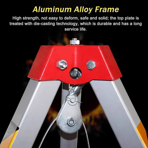Heavy Duty Confined Space Rescue Tripod Kit With Fall Arrester Self Locking Winch And Safety Harness Emergency Rescue System aluminum frame close-up