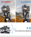 Effortlessly level a camera on uneven ground with this aluminum three legged leveling base, offering plus or minus five degrees tilt.