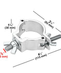 20 Pack 2 Inch Aluminum Truss Lighting Clamps with measurements for 48-51 mm truss, heavy duty for stage lights, quick attach design.
