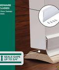 Image showing installation of All Season Door Sweep For Heavy Duty Aluminum And Vinyl Seals Bottom Gaps Keeps Indoor Comfort And Energy Use Low Great For Home And Commercial Doors Easy Installation 36 Inch White, includes hardware and seals up to 3/4 inch gaps.