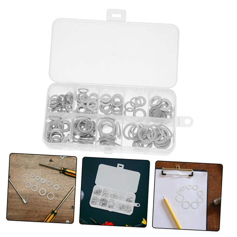 Temperature Resistant Gasket Washers Set 200 Pcs For Automotive And Industrial Leak Prevention In A Compact Storage Box