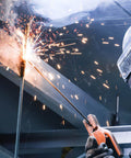 Close-up of welder using E4043 Aluminum Welding Rods 1 lb 1/8 in by 14 in AWS A5.3 Class E4043 for precise aluminum alloy repair.