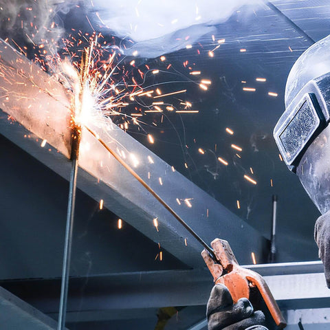 Close-up of welder using E4043 Aluminum Welding Rods 1 lb 1/8 in by 14 in AWS A5.3 Class E4043 for precise aluminum alloy repair.