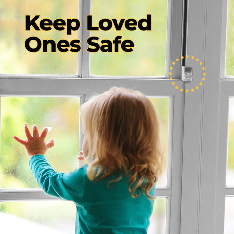 Child looking out window secured with 10 Pack Adjustable Aluminum Window Locks For Vertical And Horizontal Windows No Drill Install