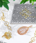 Aluminum Wire Bending Jig For Jewelry Making And Wire Wrapping 677 Hole Reusable Tool with displayed wire jewelry designs.