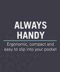 Text reads 'Always Handy - Ergonomic, compact and easy to slip into your pocket' on dark background, promoting Leatherman Bond 14 In 1 Multi Tool.