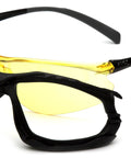 Proximity Safety Glasses With Amber Lens H2X Anti Fog And UVA BC Protection, side view with black frame and foam padding