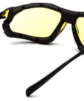 Proximity Safety Glasses With Amber Lens H2X Anti Fog And UVA BC Protection, featuring flame resistant foam padding, side view