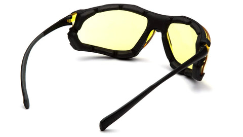 Proximity Safety Glasses With Amber Lens H2X Anti Fog And UVA BC Protection, featuring flame resistant foam padding, side view