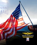 Truck with American flag showcasing Heavy Duty Hyper Lubricant For Gas And Diesel Engines, 1-Gallon logo, made in the USA.