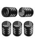 Five Pack Tire Valve Stem Cap Covers With Metal Shell And Plastic Liner Anti Corrosion Leak Proof American Flag Design For Car Truck Motorcycle Bike Black