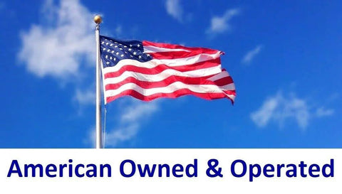 American flag waving with text 'American Owned & Operated' at the bottom.