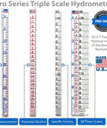 NIST traceable hydrometer kit USA showing brix, potential alcohol, and specific gravity scales for homebrewing.