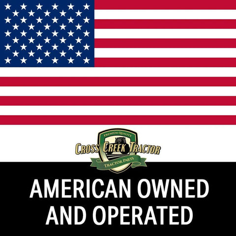 American flag with Cross Creek Tractor logo and text 'American Owned and Operated' below