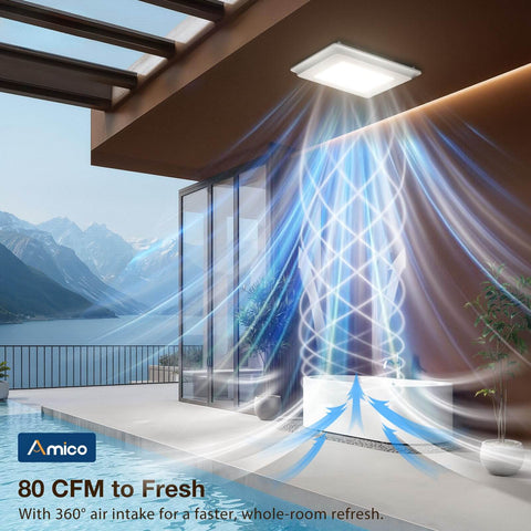 80 CFM Ceiling Mount Bathroom Exhaust Fan With Light Quiet 0.9 Sones 1000 Lumen LED 5 CCT Color Temperature Easy Install