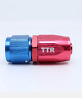 Blue and red AN adapter for Three Eighth Inch Stainless Steel Braided Fuel Line Hose E85 Compatible Swivel Fittings Kit.