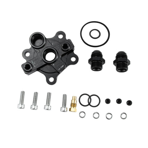 Oil Filter Block Adapter Kit AN10 For RB20 RB25 RB26 RB30 Engines with seals and connectors on a white background.