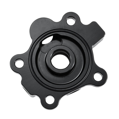 Oil Filter Block Adapter Kit AN10 For RB20 RB25 RB26 RB30 Engines in black, featuring durable, corrosion-resistant design with mounting holes.