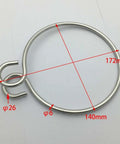 Front view of stainless steel anchor retrieval ring with curved hook-like end; 172 mm outer diameter, 6 mm wire.