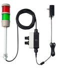 Two Stack LED Andon Tower Signal Light For Industrial Workstations With Red And Green Status Indicators ABB Selector Switch Mean Well Industrial Power Adapter 6 Foot And 16 Foot Extension Cords IP65 Rated Plug And Play By Andont