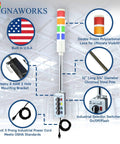 Ultra Bright 4 Stack LED Andon Tower Light With 3 Position On Off Flash Switches Red Amber Green Blue LEDs 8 Ft Industrial Power Cord No Brainer Plug And Play Ready Indoor OSHA Rated Made In USA