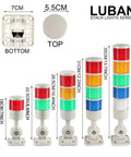 4 Tier Andon Signal Tower Light With Rotatable Base From Luban, Industrial Warning Lamp, five sizes, top and bottom views