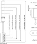 Diagram of Three Stack LED Andon Tower Light With Red Amber Green Signals, Industrial Grade Indicator, wiring dimensions shown.
