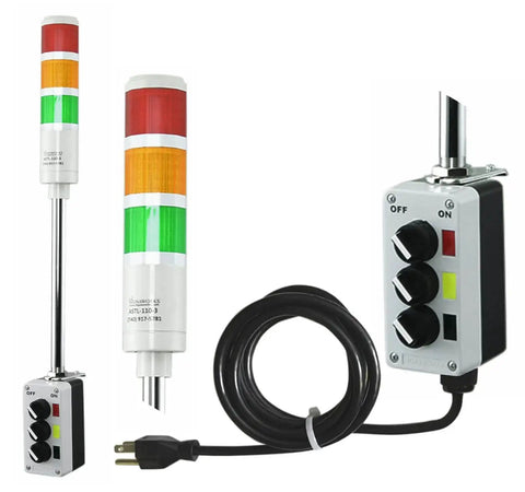 Three Stack LED Andon Tower Light With Red Amber Green Signals, Industrial Grade Indicator, 8 Foot Power Cord, Plug And Play Ready