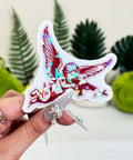 Set Of 3 Angel With Machine Gun Stickers Funny Gun Decals for water bottles, laptops, phones, cars, helmets shown handheld