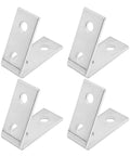 Four galvanized carbon steel brackets with four holes, angle brace design for 3.6 inch strut channel, fits 1/2 inch bolts.