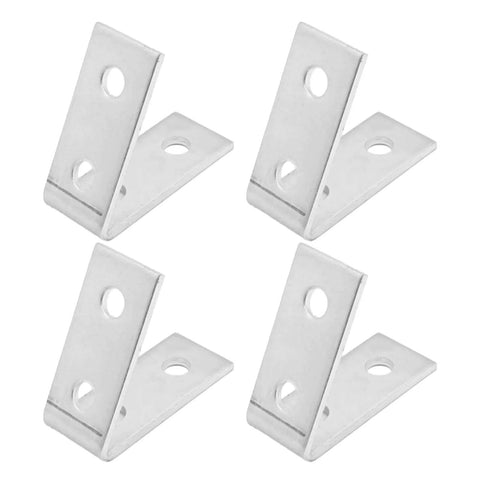 Four galvanized carbon steel brackets with four holes, angle brace design for 3.6 inch strut channel, fits 1/2 inch bolts.