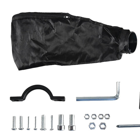 Components of Dual Use Angle Grinder To Blower Adapter Kit for dust-free cleanup including hose, screws, and brackets.